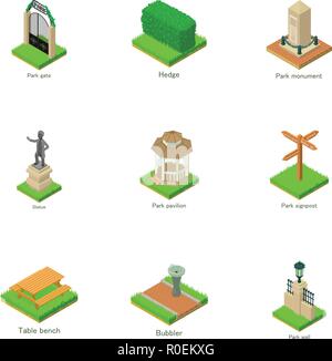 Parkland statue icons set, isometric style Stock Vector