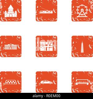 Overview of the city icons set, grunge style Stock Vector