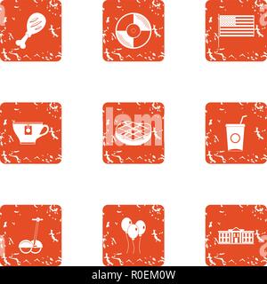 Meat idea icons set, grunge style Stock Vector