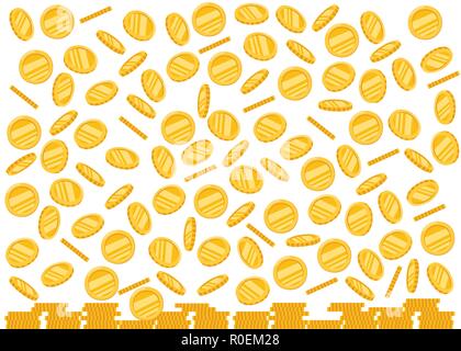 Stack of golden coins. Falling coins. Gold money icon. Growth, income, investment. Flat vector illustration isolated on white background. Stock Vector
