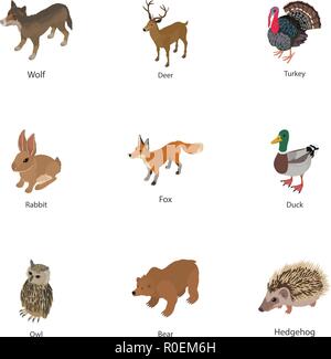 Small beast icons set, isometric style Stock Vector