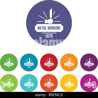 Metal working icons set vector color Stock Vector
