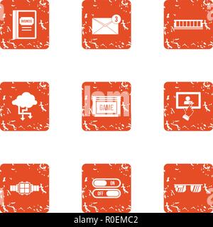 Benchmark icons set, grunge style Stock Vector