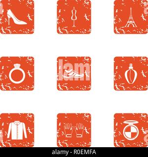 Paris landscape icons set, grunge style Stock Vector