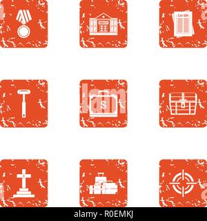 Burial icons set, grunge style Stock Vector