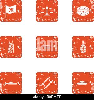 Pirate law icons set, grunge style Stock Vector