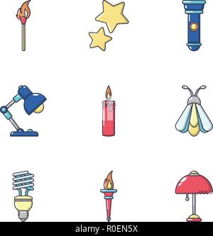 Radiance icons set, cartoon style Stock Vector