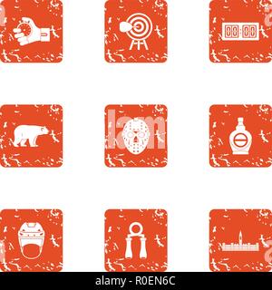 Animal power icons set, grunge style Stock Vector