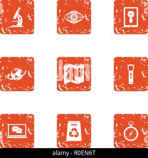 Passage icons set, grunge style Stock Vector