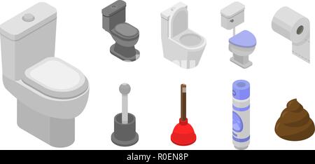 Toilet bathroom icon set, isometric style Stock Vector