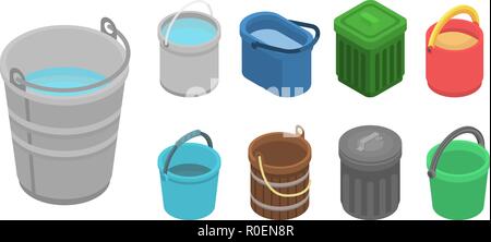 Bucket icon set, isometric style Stock Vector