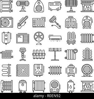 Electric heater icon set, outline style Stock Vector
