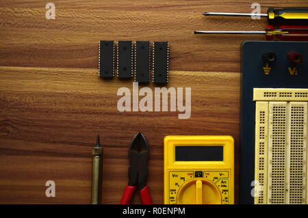 Electronics Integrated Circuits on workshop Stock Photo