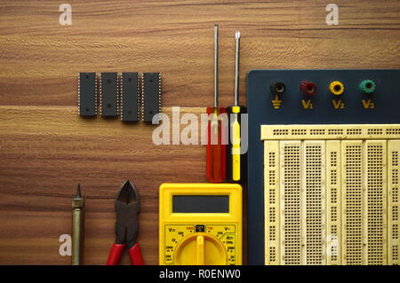 Electronics Integrated Circuits on workshop Stock Photo