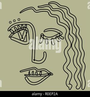 Girl face in basic cubism outline style. Stock Vector