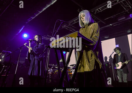 Liverpool, UK. November 3, 2018 - MIRA AROYO, HELEN MARNIE and DANIEL HUNT of Cult electronic pioneers Ladytron performing live for the first time in 7 years at o2 Academy Liverpool Credit: Andy Von Pip/ZUMA Wire/Alamy Live News Stock Photo