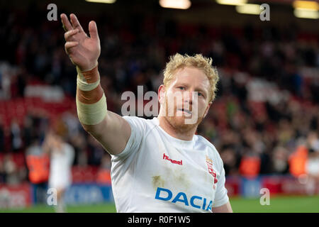 England's James Graham waves to the fans at the end of the match. 4th November, Anfield, Liverpool, England ; Rugby League International Test Match , England v New Zealand ;    Credit:  Terry Donnelly/News Images Stock Photo