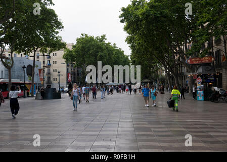 People walking along La Rambla, Barcelona, Spain Stock Photo