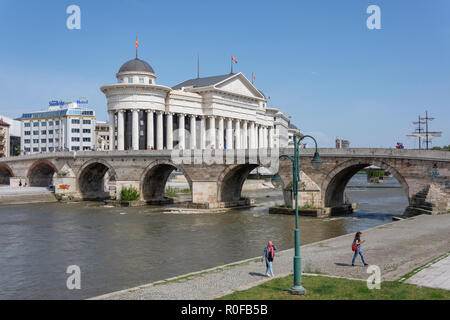 The Old Stone Bridge and Museum of Archaeology across River Vardar, Skopje, Skopje Region, Republic of North Macedonia Stock Photo