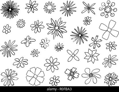 Floral doodle set in sketch style, vector hand drawn botanical ...