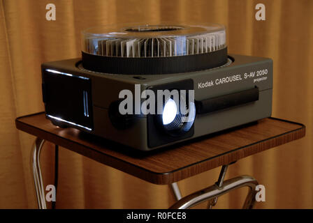 Kodak Carousel S-AV 2050 35mm slide projector with ambient lights on Stock Photo