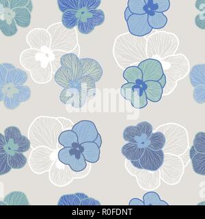 Seamless floral vector pattern in shades of blue. Stock Vector