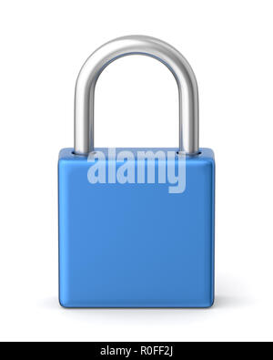3d rendered blue anodized padlock on a white background. Stock Photo