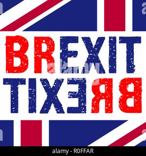 Brexit Text Design Concept. United Kingdom exit from the European Union. Distressed Blue and Red Letters with Elements of British Flag. Stock Vector