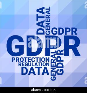 General Data Protection Regulation. GDPR concept, vector illustration. Protection of personal data. Wordcloud minimal design on Polygonal low poly bac Stock Vector