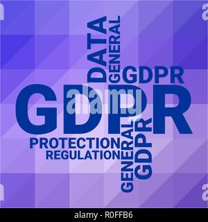 General Data Protection Regulation. GDPR concept, vector illustration. Protection of personal data. Wordcloud minimal design on Polygonal low poly bac Stock Vector