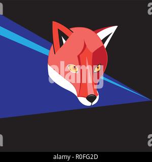 Vector bright color portrait graphics of a red fox on a dark background Stock Vector