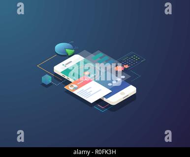 Isometric mobile time management illustration Stock Vector