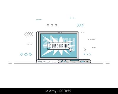 Subscribe button laptop concept Stock Vector