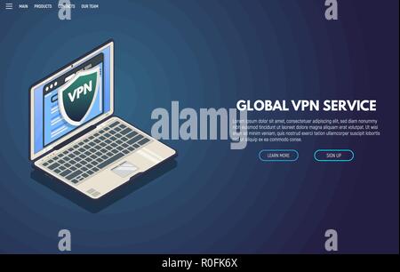 VPN service isometric banner Stock Vector