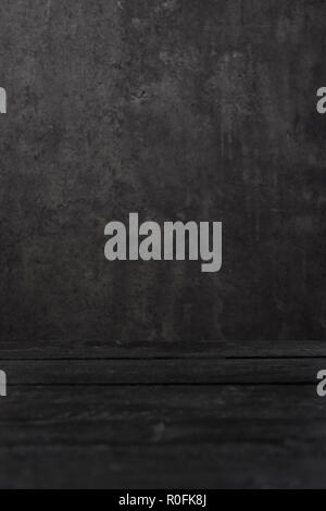 Wood texture and black concrete background. Wood and concrete for interior exterior decoration and industrial construction concept design. Natural woo Stock Photo