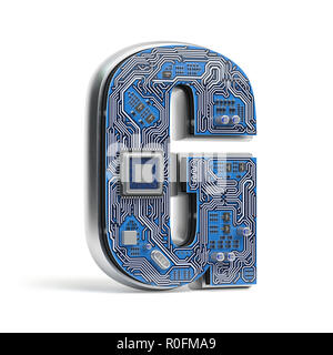 Letter G.  Alphabet in circuit board style. Digital hi-tech letter isolated on white. 3d illustration Stock Photo