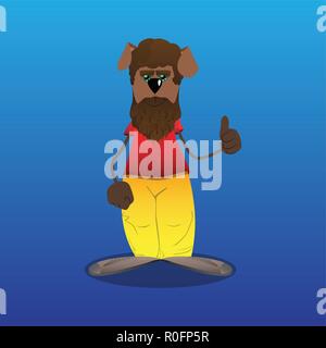 Funny cartoon dog making thumbs up sign. Vector illustration. Stock Vector