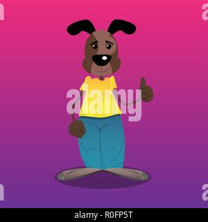 Funny cartoon dog making thumbs up sign. Vector illustration. Stock Vector