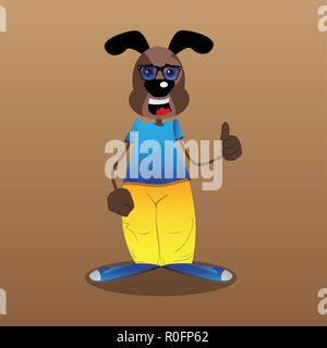 Funny cartoon dog making thumbs up sign. Vector illustration. Stock Vector