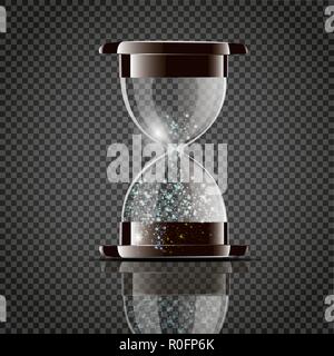 True transparent sand hourglass isolated on white background. Simple and elegant sand-glass timer. Sand clock icon 3d illustration Stock Vector