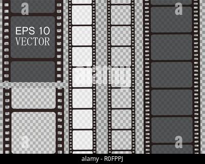 Set of vector film strip isolated on transparent background. Stock Vector