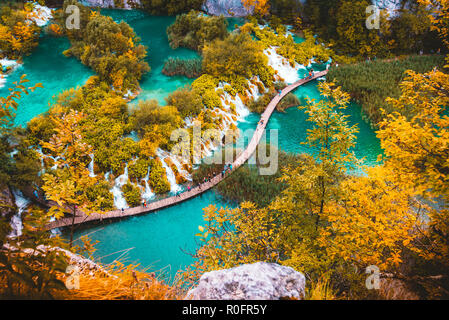 beautiful lakes landscape fall season - Plitvice Lakes - Croatia travel destination Stock Photo