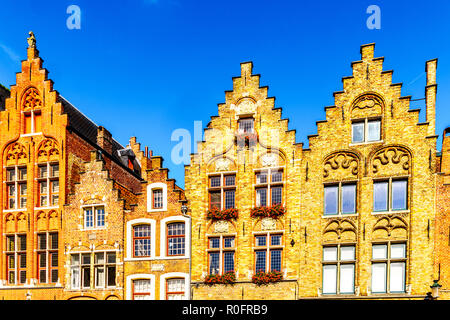 Medieval houses with step gables in the historic and famous city of Bruges, Belgium Stock Photo