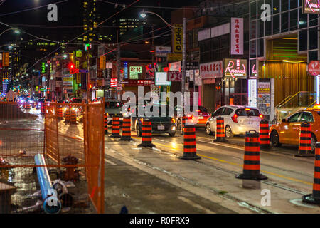 Toronto, CANADA - November 3th, 2018: Night view to City street of Toronto Canada Stock Photo