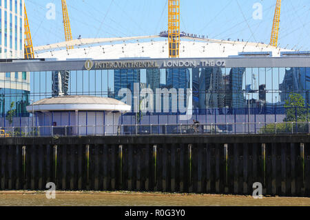 The Intercontinental London - The O2, with the arena behind, on the Greenwich Pensinsular, in SE London, UK Stock Photo