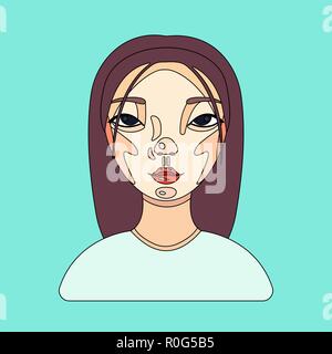 Female user avatar of businesswoman. Icon of cute girl face. Flat filled outline style. Editable stroke Stock Vector