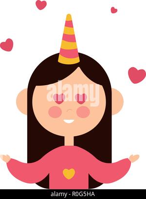 Vector illustration of a cartoon girl head wearing bunny ears and with hearts in her eyes, inside a big heart symbol. Stock Vector