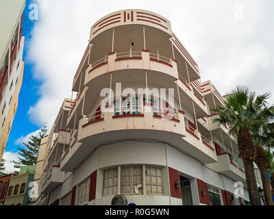 Art Deco type apartment building with curved balconies in Santa Cruz de La Palma,Canary Islands,Spain Stock Photo