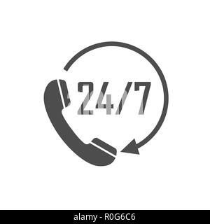 Call 24 icon. Call centre. Vector illustration, flat design. Stock Vector