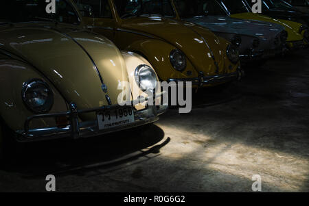 NAKHON PATHOM, THAILAND - AUGUST 19, 2018 : Volkswagen Beatle retro vintage classic old cars display at Jesada Technik Museum is the biggest classic v Stock Photo